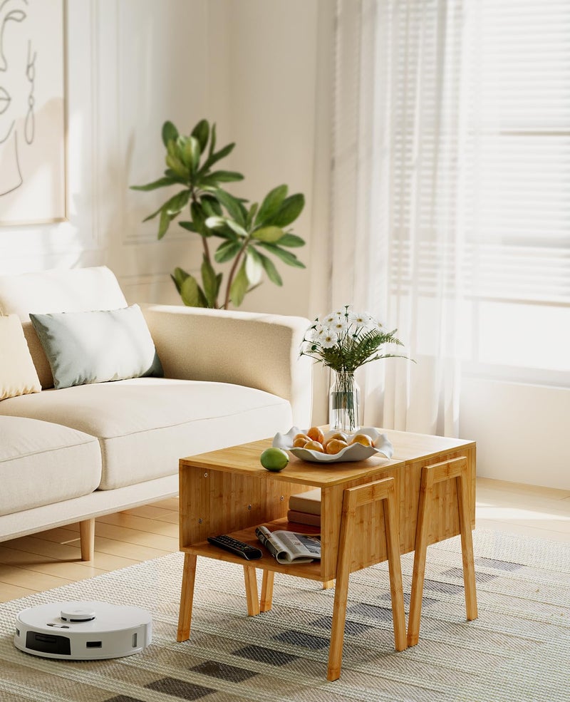 Pipishell Bamboo Stackable End Tables, Wood Living Room Nightstand, Bedside Tables for Bedroom Storage, 2PCS - Image 4